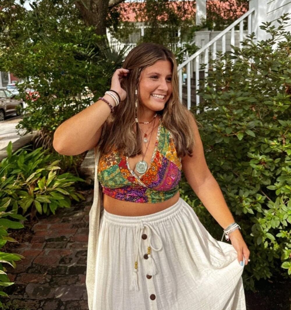 GardenBelle Shop Boho Patchwork Silk Blend Festival Halter Top Size L/XL